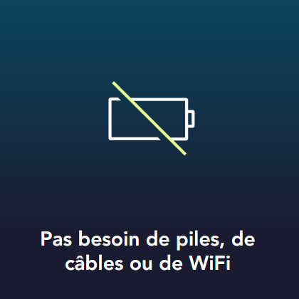 Symbole d'absence de piles, de câbles ou de WiFi nécessaire.