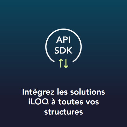 Logo API SDK avec le texte "Intégrez les solutions iLOQ à toutes vos structures".