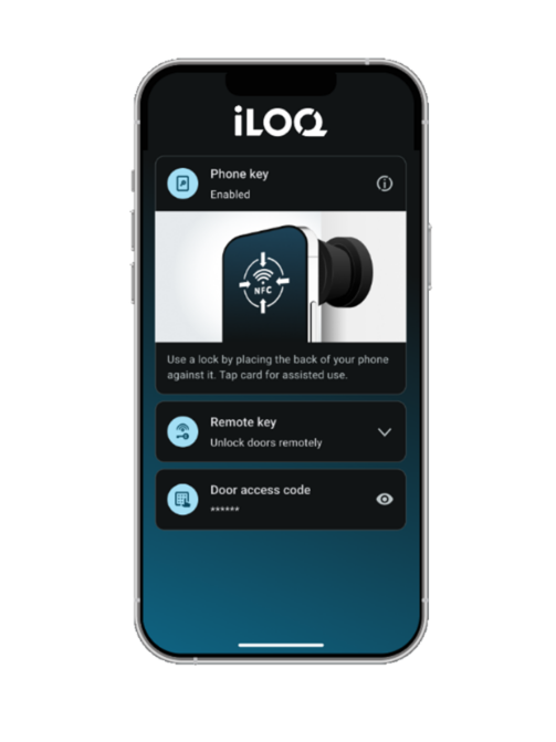 Écran de téléphone montrant une application de gestion d'accès avec des options de clé.