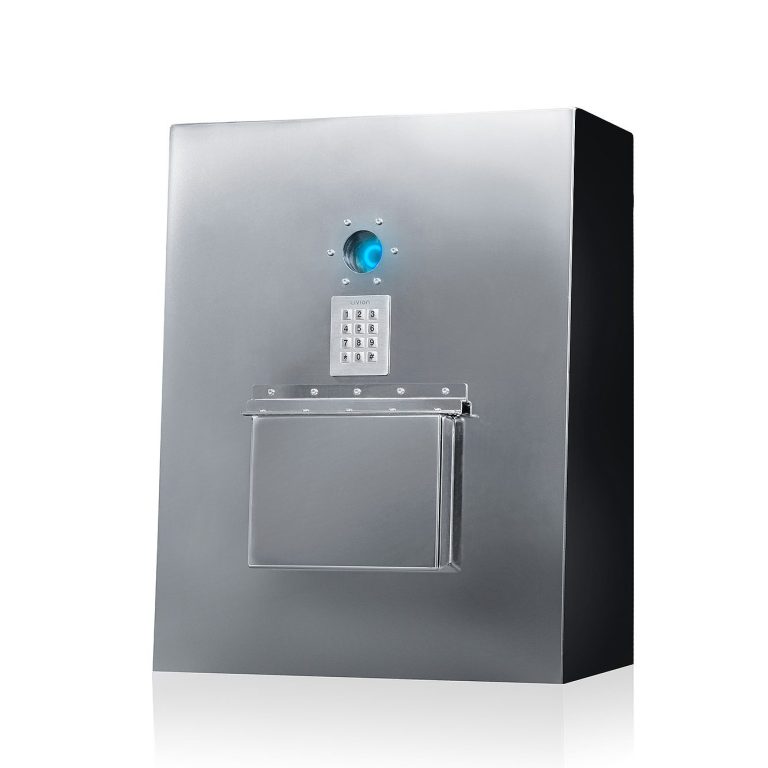 Distributeur automatique de clés en métal inoxydable avec un interface numérique.