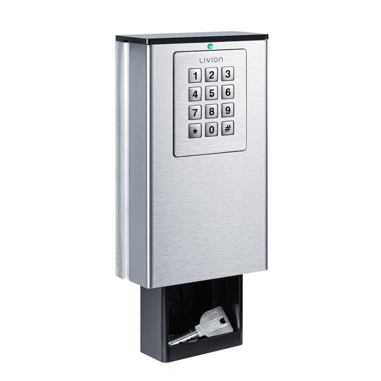 Boîtiers à clé connecté en acier inoxydable avec clavier à chiffres.